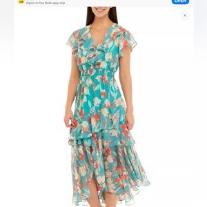 NWT Women's Short Sleeve Ruffle Floral Chiffon Fashion Dress Spring Tiffany